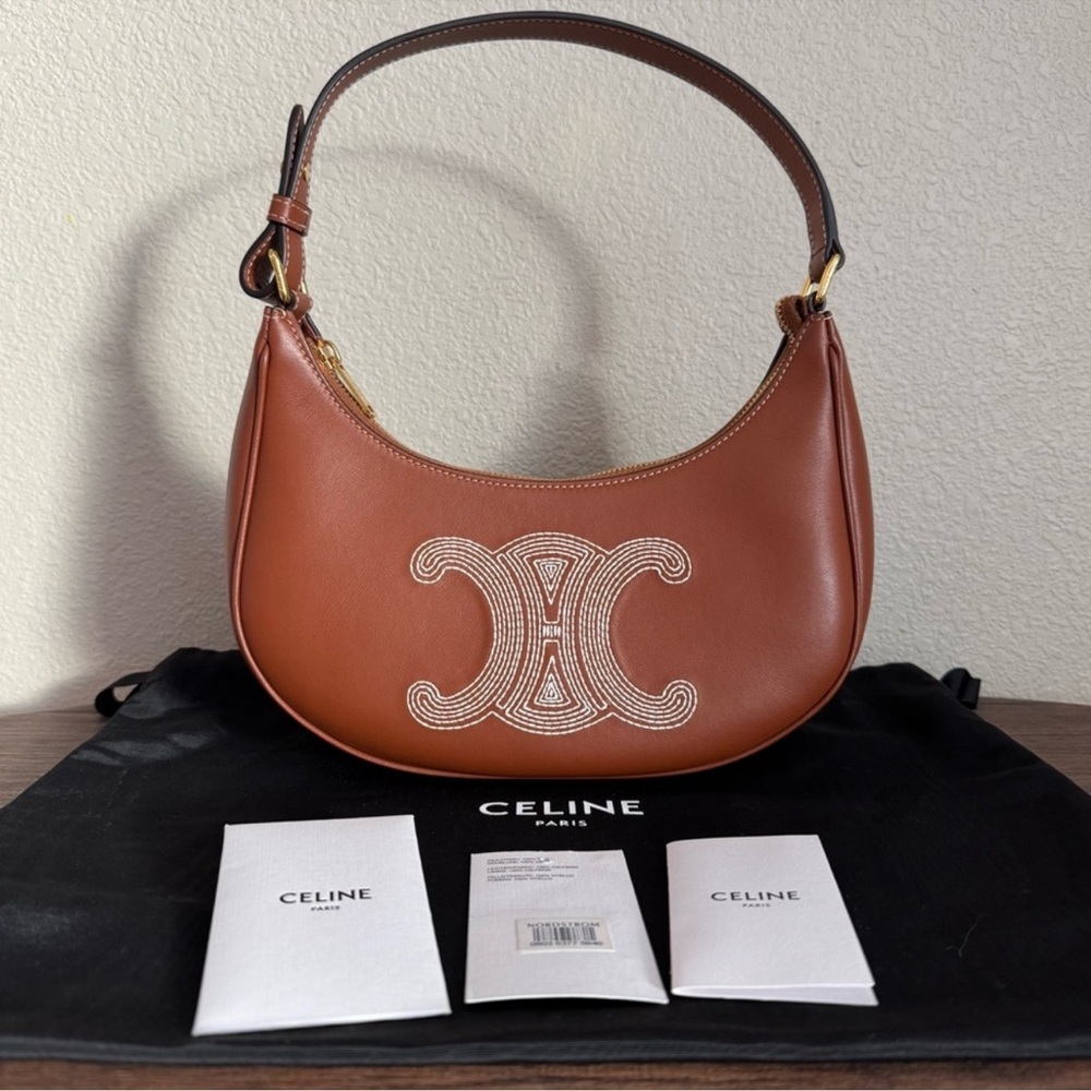 NEW CELINE Medium Ava Calfskin Leather Triomphe Shoulder Bag